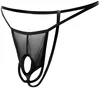 Černá erotická minitanga s otvorem na penis