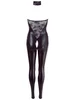 Lesklý černý catsuit s krajkou a zipem v rozkroku Cottelli Collection