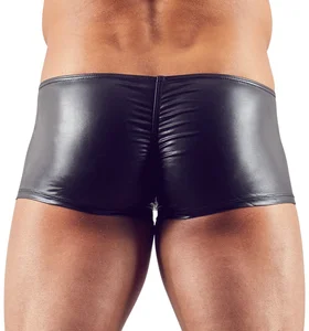 Černé wetlook boxerky na zipy s krátkou nohavičkou