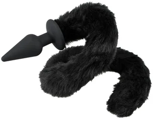 Černý anální kolík s chlupatým kočičím ocáskem
