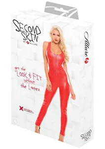 Červený lesklý sexy catsuit Second Skin