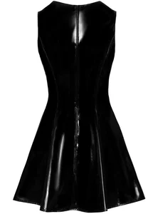 Lakované dámské minišaty s nabíranou sukní a krajkou v dekoltu Black Level