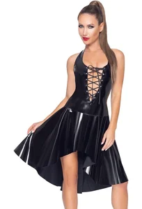 Lakované šaty se šněrováním, zipem a asymetrickou sukní Black Level
