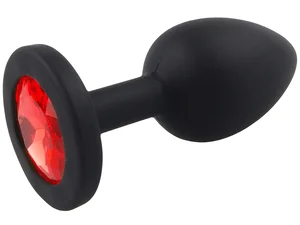 Malý anální kolík ze silikonu s červeným šperkem