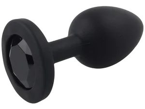 Malý anální kolík ze silikonu se šperkem černý