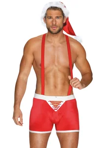 Pánský vánoční kostým Mr. Claus (boxerky s kšandami a čepice) Obsessive