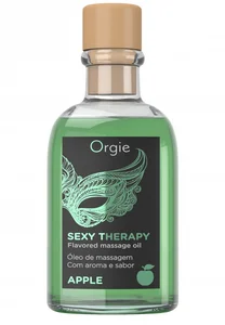Slíbatelný masážní olej + peříčko Sexy Therapy Apple Orgie