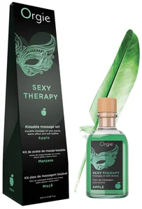 Slíbatelný masážní olej + peříčko Sexy Therapy Apple Orgie