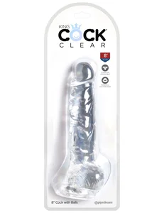 Transparentní realistické dildo s varlaty a přísavkou King Cock Clear 8