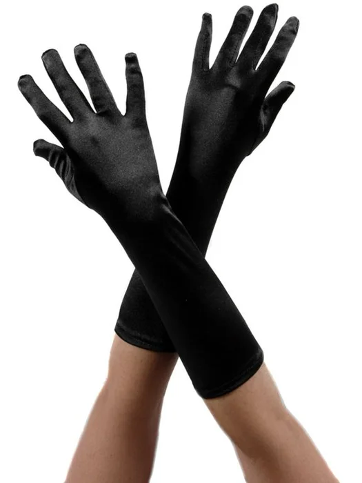 Černé saténové rukavice z lehce lesklého materiálu
