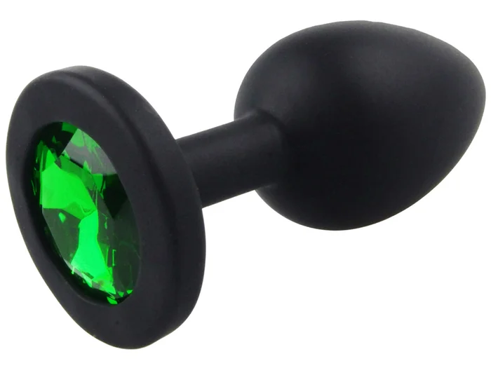Malý anální kolík ze silikonu s tmavě zeleným šperkem