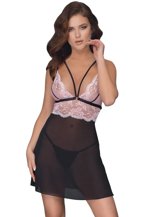 Průsvitný babydoll s krajkou + tanga Cottelli