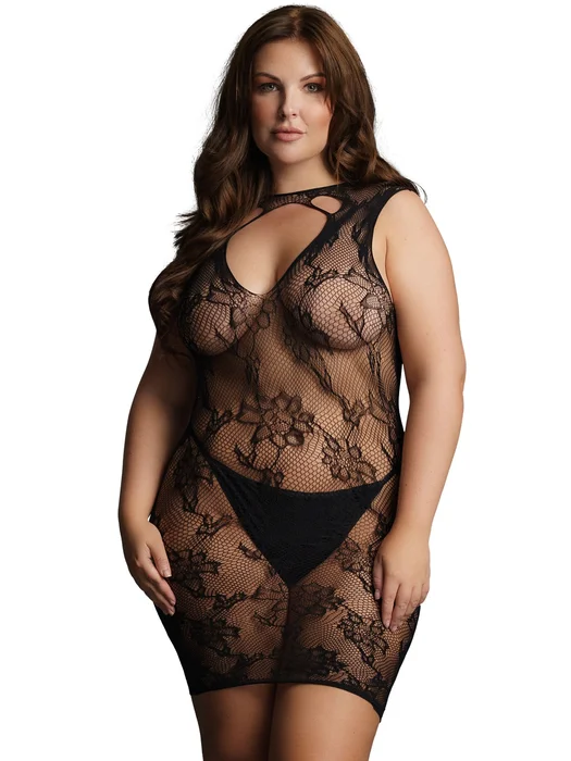 Síťované minišaty s krajkou a odhalenými zády Le Désir SHOTS (plus size)