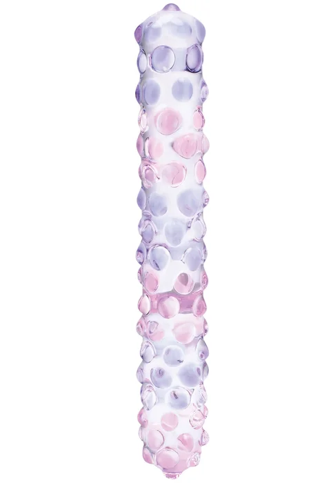 Skleněné průhledné dildo Purple Rose Nubby