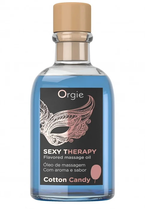Slíbatelný masážní olej + peříčko Sexy Therapy Cotton Candy Orgie