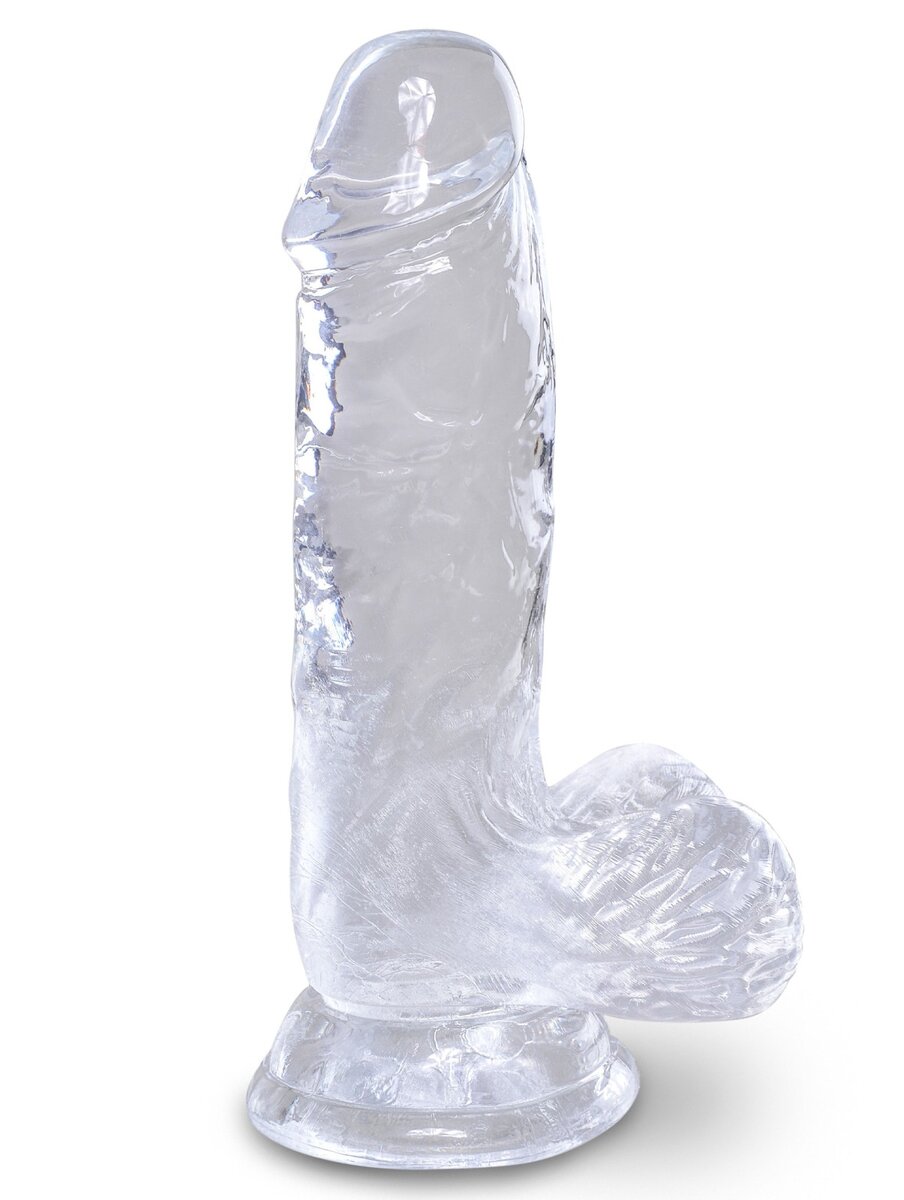 Transparentní realistické dildo s varlaty a přísavkou King Cock Clear 5"